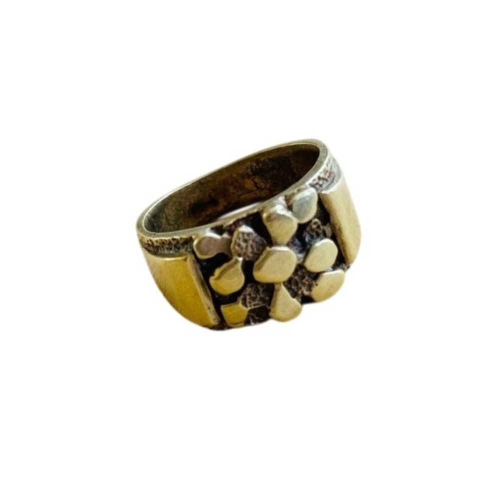VTG 18k Gold Plated Golden Nugget Cocktail Ring Natural Statement 70s 9.5 Sz